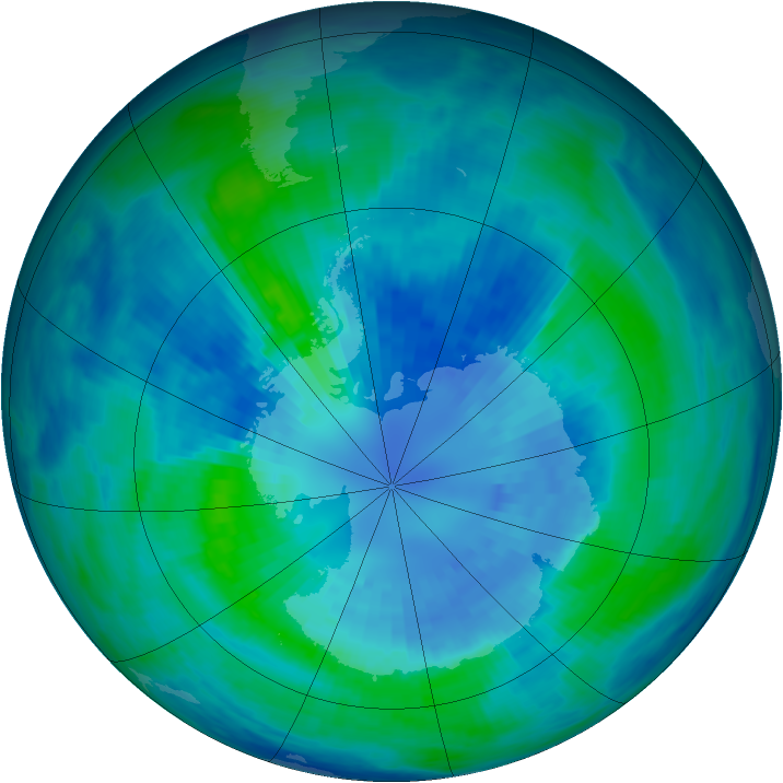 Antarctic ozone map for 03 April 1986